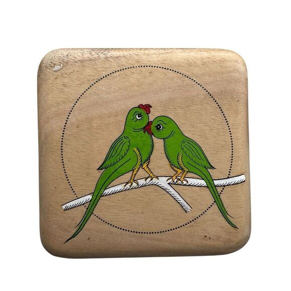 Hand Painted Folk Art Tropical Bird Wooden Coasters - Picture 4 of 6